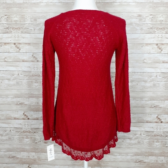 Style & Co Red Sweater Lace Hem 288 - Picture 3 of 6